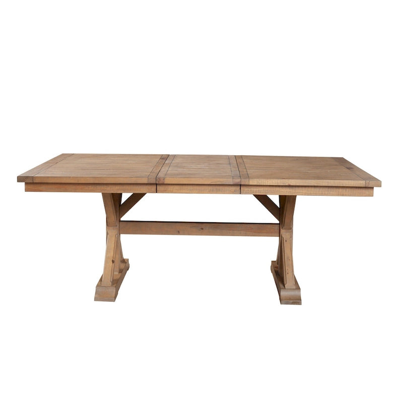 Table de salle à manger extensible de 78 pouces, piètement tréteau, bois de pin, brun naturel