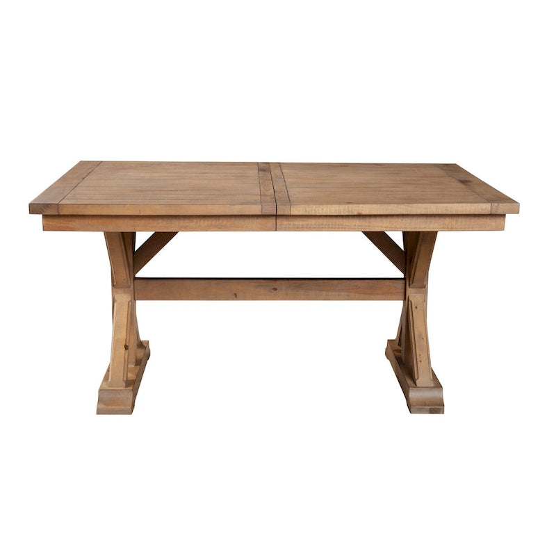 Table de salle à manger extensible de 78 pouces, piètement tréteau, bois de pin, brun naturel