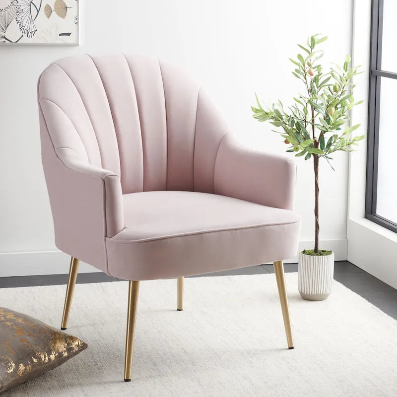 Fauteuil d'appoint en velours capitonné avec pieds en métal doré