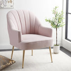 Fauteuil d'appoint en velours capitonné avec pieds en métal doré