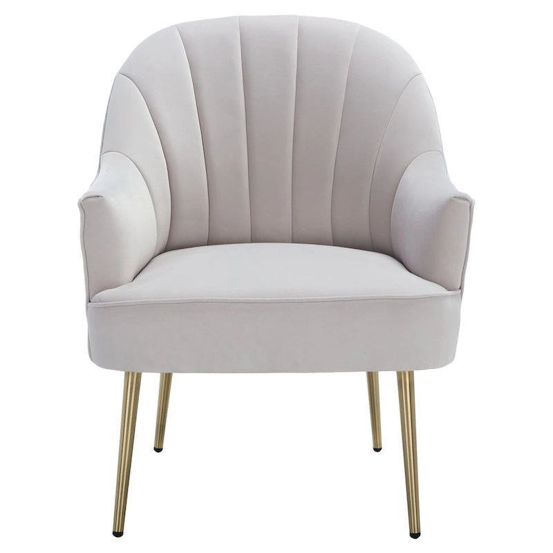 Fauteuil d'appoint en velours capitonné avec pieds en métal doré