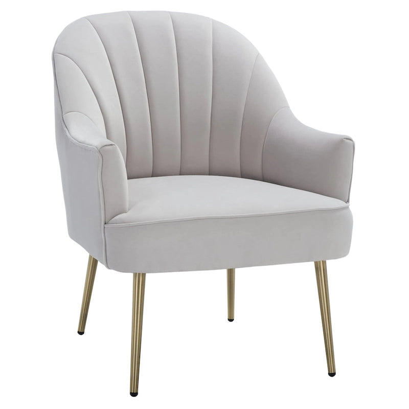 Fauteuil d'appoint en velours capitonné avec pieds en métal doré