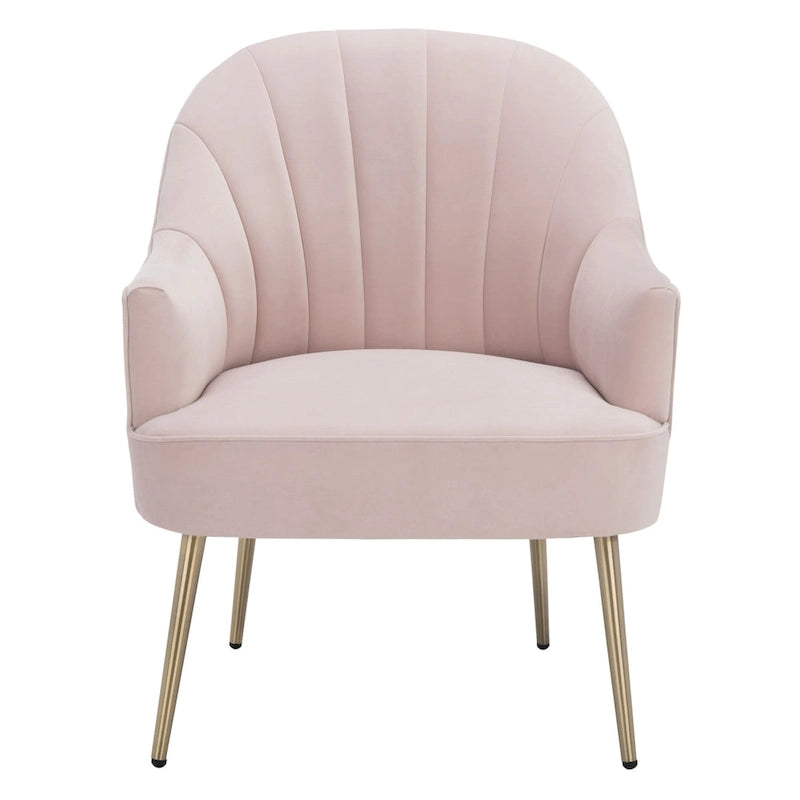 Fauteuil d'appoint en velours capitonné avec pieds en métal doré