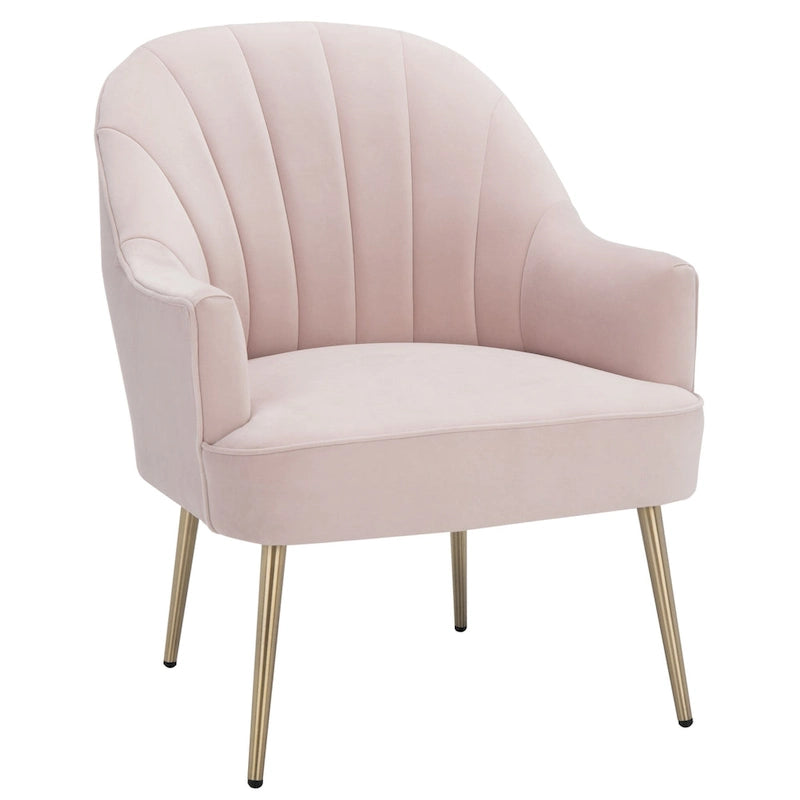 Fauteuil d'appoint en velours capitonné avec pieds en métal doré