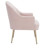 Fauteuil d'appoint en velours capitonné avec pieds en métal doré