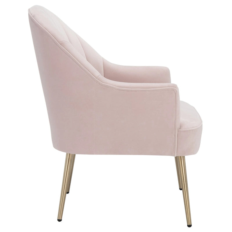 Fauteuil d'appoint en velours capitonné avec pieds en métal doré