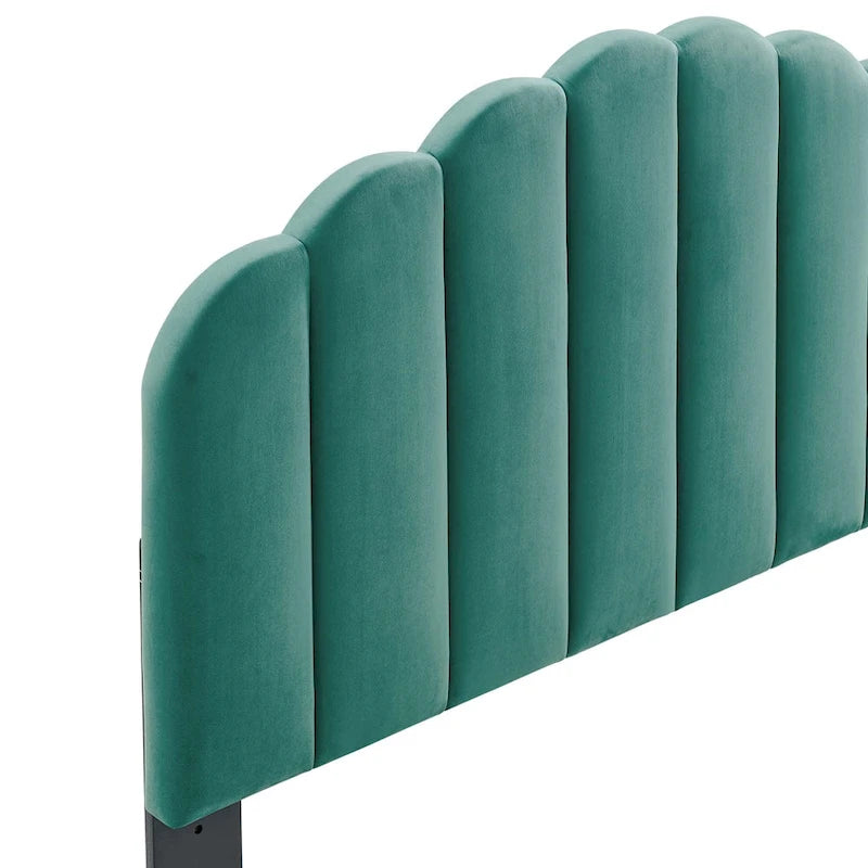 Tête de lit capitonnée en velours festonné – Grand lit/Très grand lit