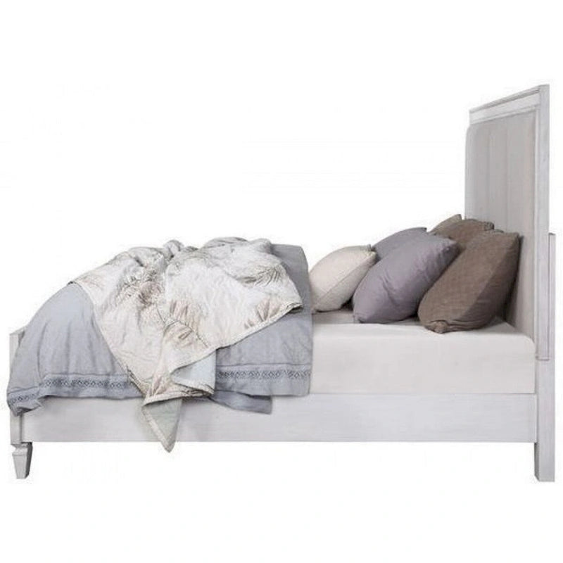 Lit Queen avec tête et pied de lit capitonnés – Blanc et gris