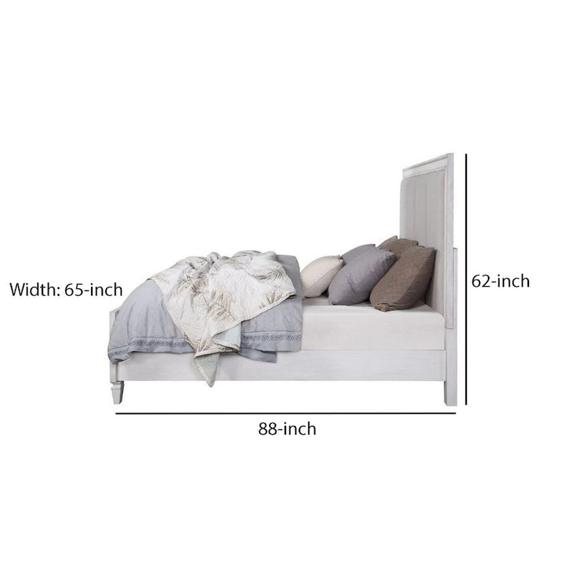 Lit Queen avec tête et pied de lit capitonnés – Blanc et gris