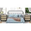 Commode noire à 3 tiroirs avec accents en rotin, meuble de rangement pour chambre à coucher