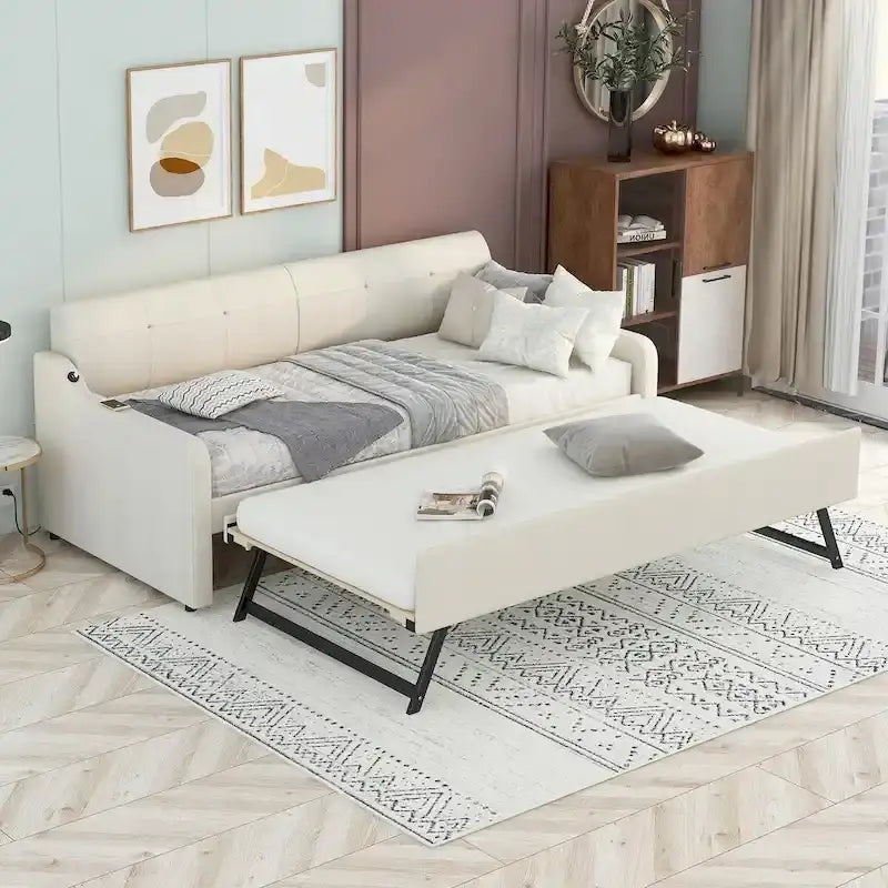 Lit de repos une place avec lit gigogne escamotable et port de chargement USB
