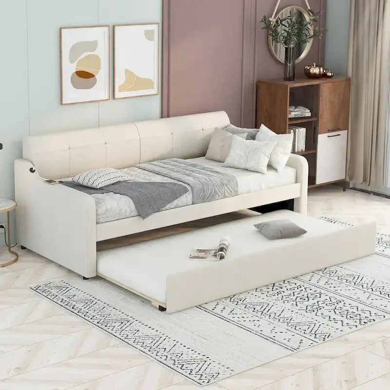Lit de repos une place avec lit gigogne escamotable et port de chargement USB