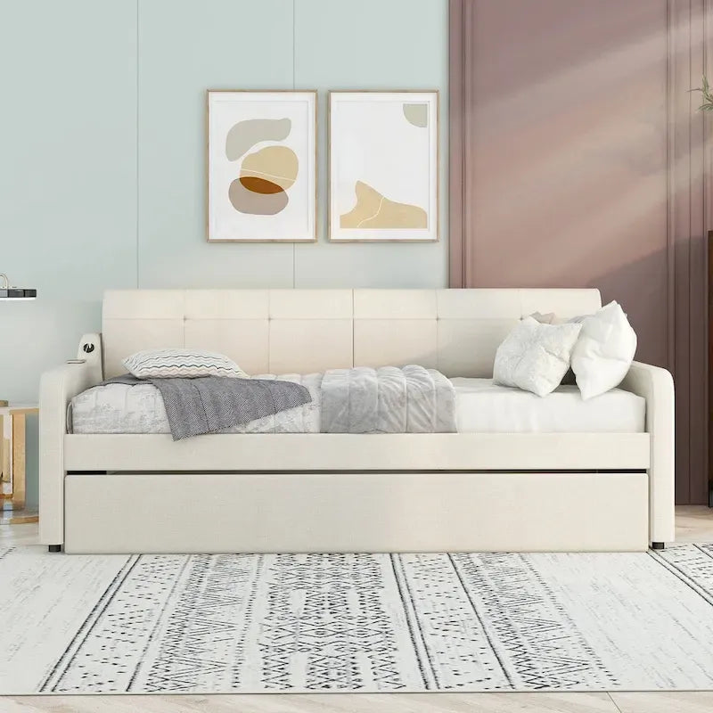 Lit de repos une place avec lit gigogne escamotable et port de chargement USB