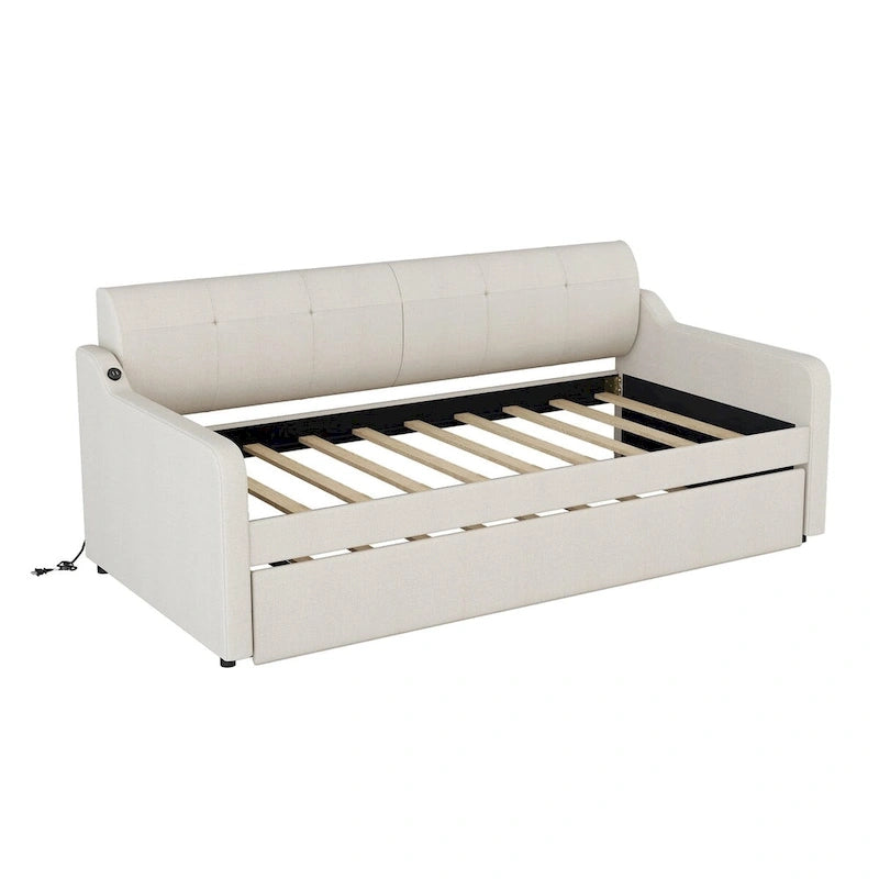Lit de repos une place avec lit gigogne escamotable et port de chargement USB