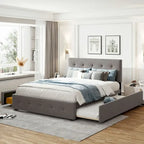Lit plateforme Queen avec tiroirs de rangement et lit gigogne double XL