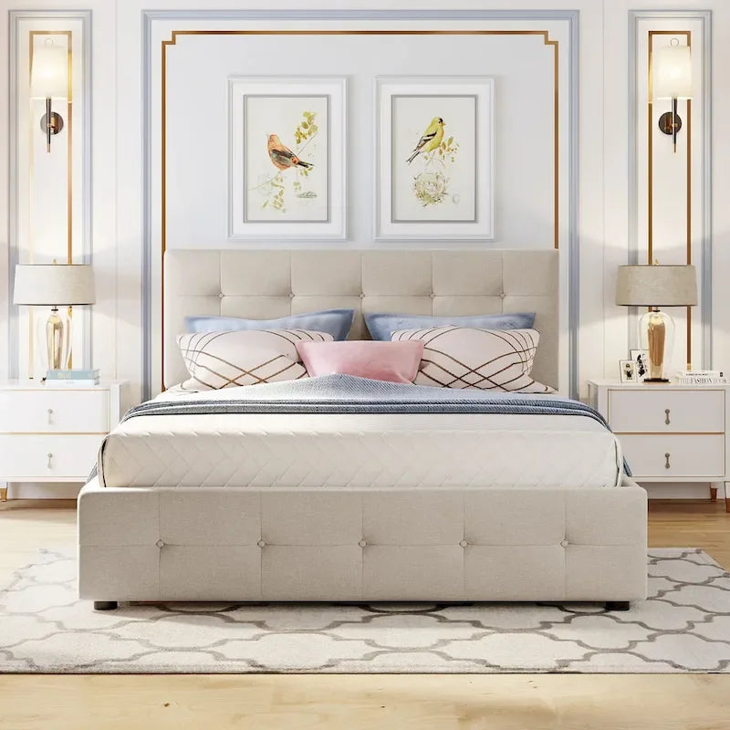 Lit plateforme Queen avec tiroirs de rangement et lit gigogne double XL