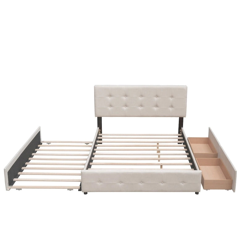Lit plateforme Queen avec tiroirs de rangement et lit gigogne double XL