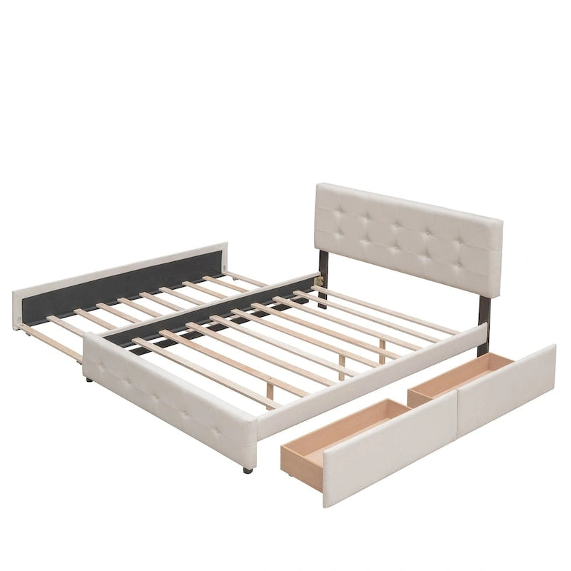 Lit plateforme Queen avec tiroirs de rangement et lit gigogne double XL