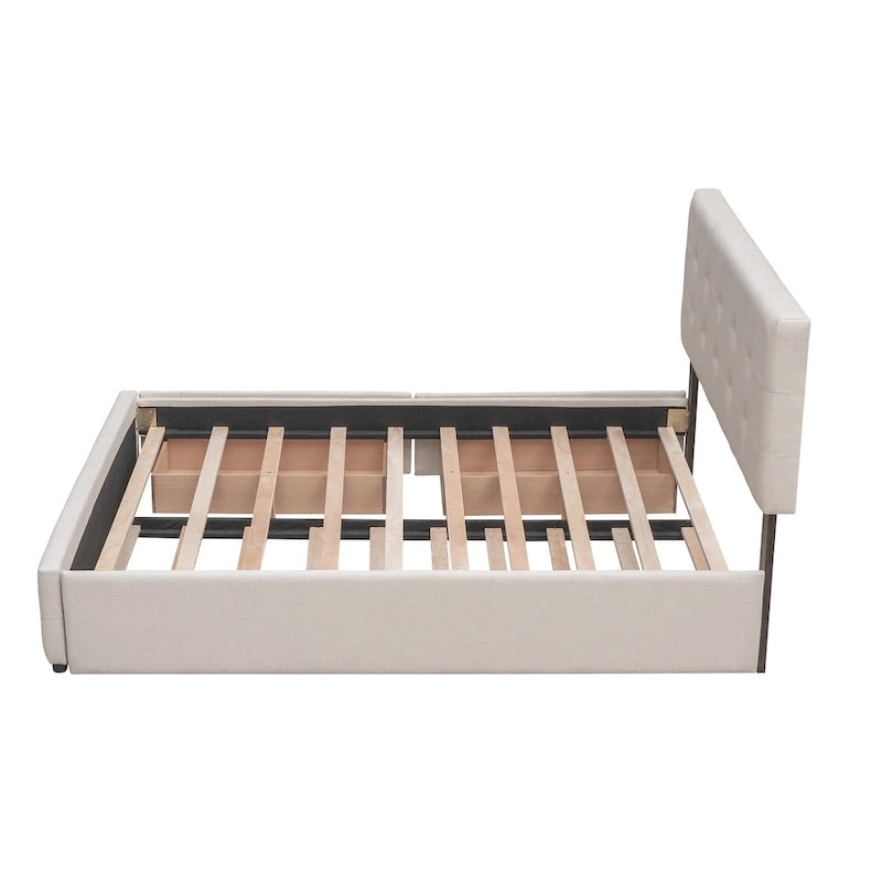 Lit plateforme Queen avec tiroirs de rangement et lit gigogne double XL