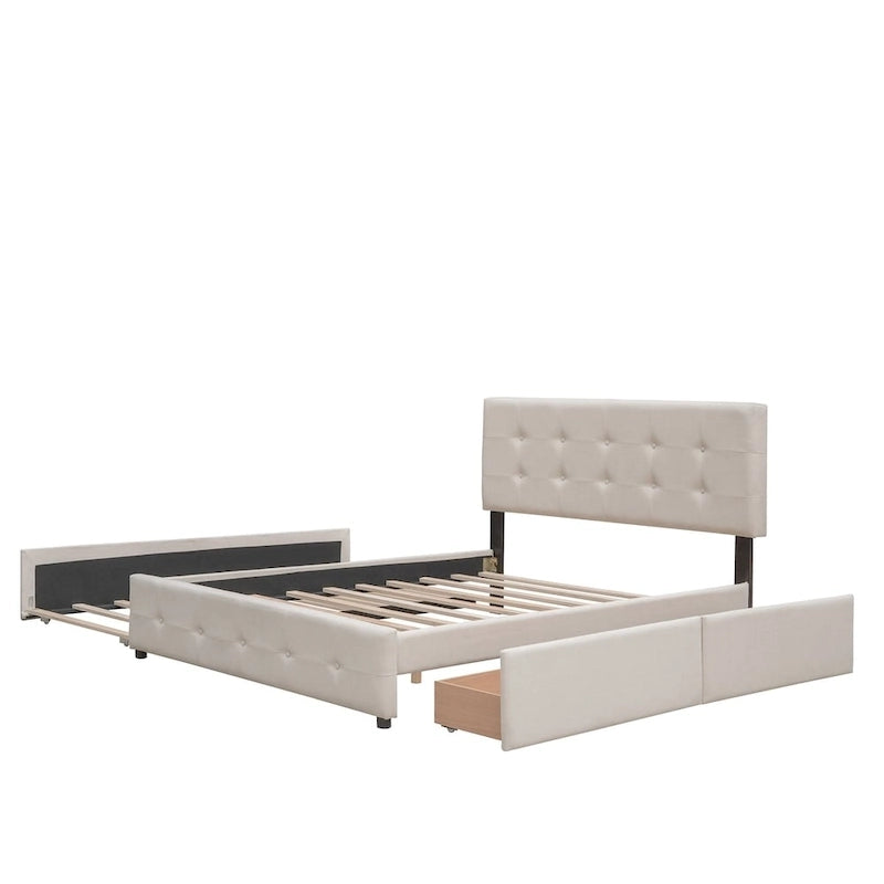 Lit plateforme Queen avec tiroirs de rangement et lit gigogne double XL