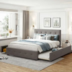 Lit plateforme Queen avec tiroirs de rangement et lit gigogne double XL