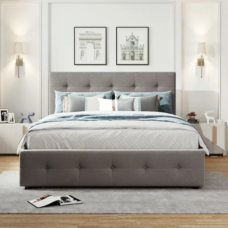 Lit plateforme Queen avec tiroirs de rangement et lit gigogne double XL
