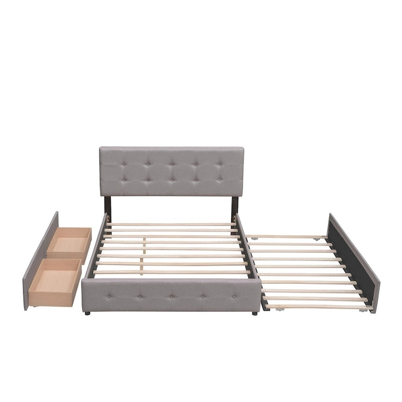 Lit plateforme Queen avec tiroirs de rangement et lit gigogne double XL