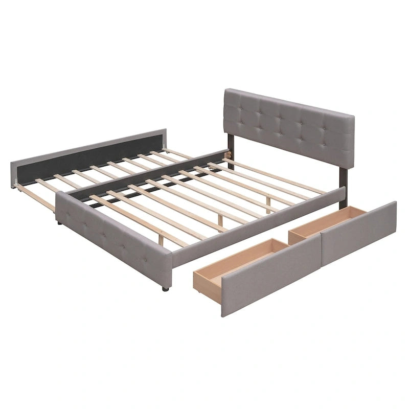 Lit plateforme Queen avec tiroirs de rangement et lit gigogne double XL