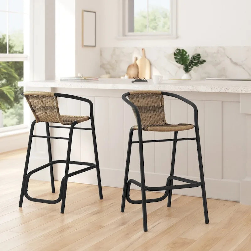 Tabourets de bar en rotin intérieur/extérieur, lot de 2