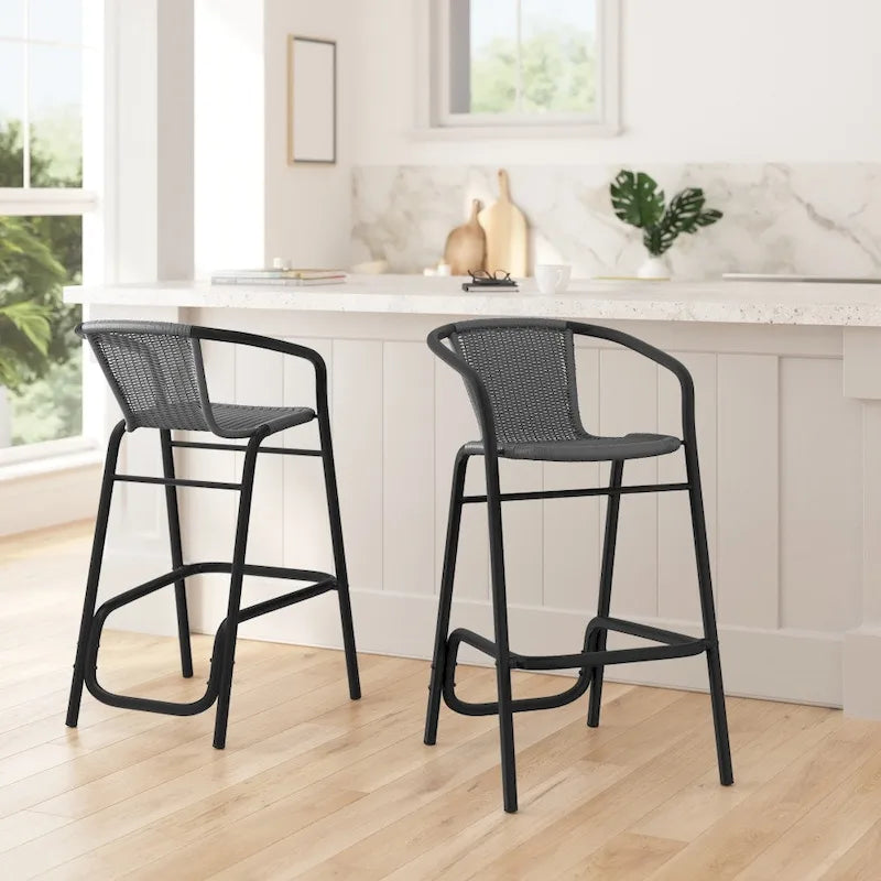 Tabourets de bar en rotin intérieur/extérieur, lot de 2