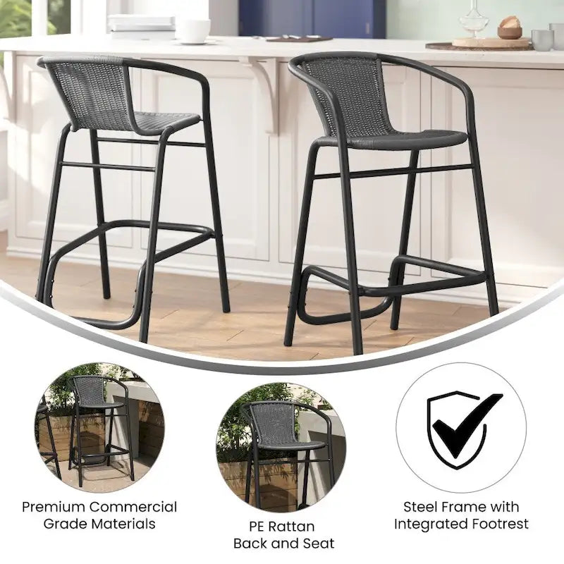 Tabourets de bar en rotin intérieur/extérieur, lot de 2