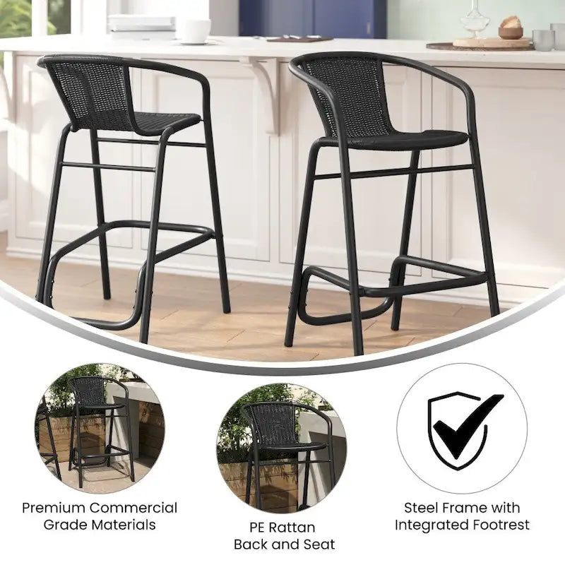Tabourets de bar en rotin intérieur/extérieur, lot de 2