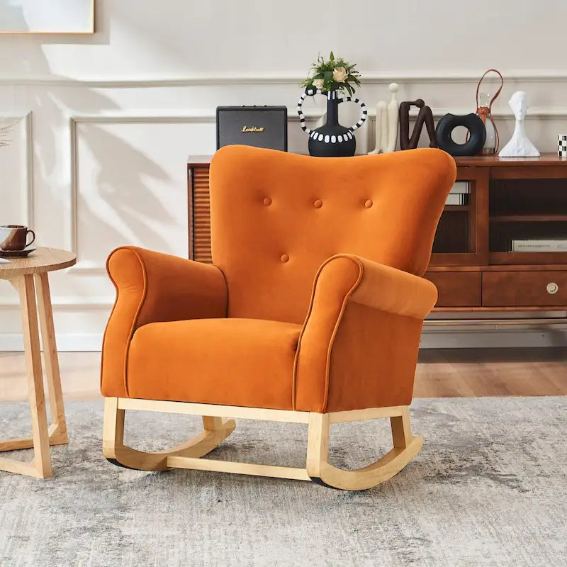 Fauteuil à bascule à dossier haut avec revêtement en velours