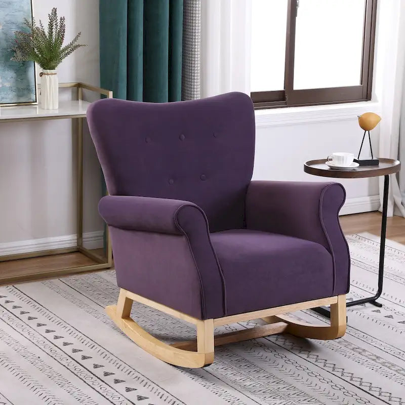 Fauteuil à bascule à dossier haut avec revêtement en velours