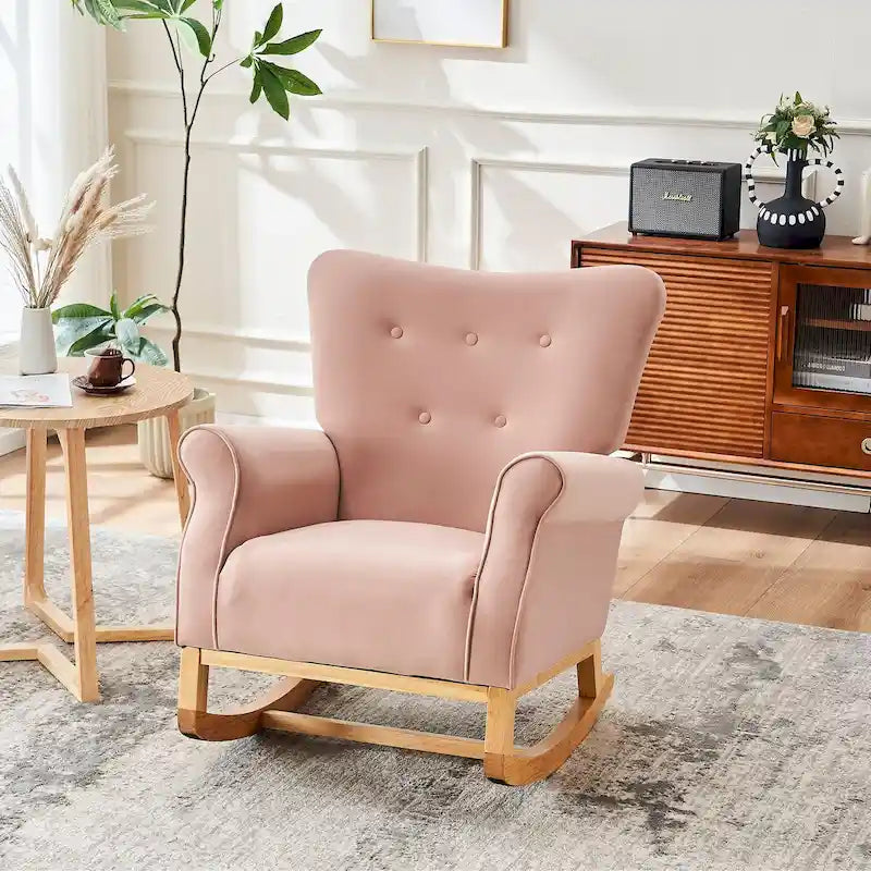 Fauteuil à bascule à dossier haut avec revêtement en velours