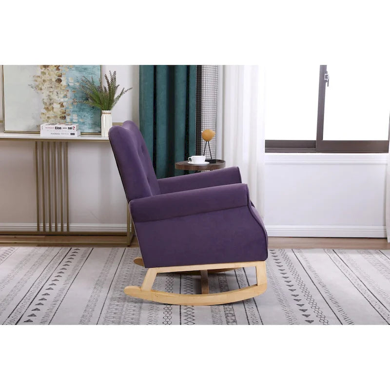 Fauteuil à bascule à dossier haut avec revêtement en velours