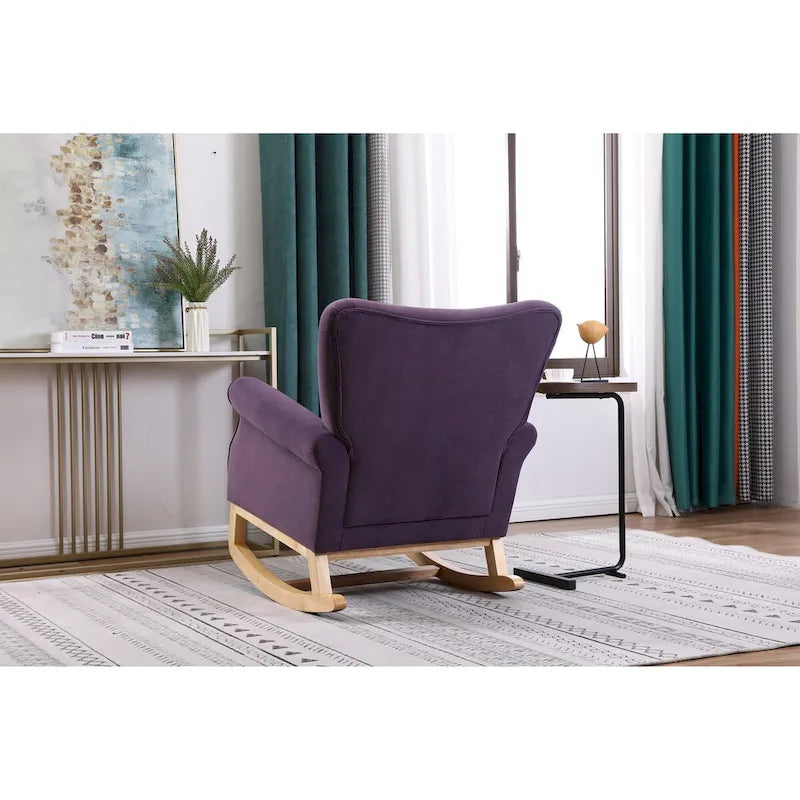 Fauteuil à bascule à dossier haut avec revêtement en velours