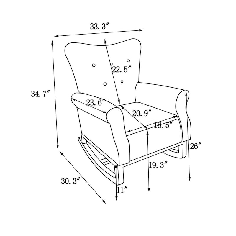 Fauteuil à bascule à dossier haut avec revêtement en velours
