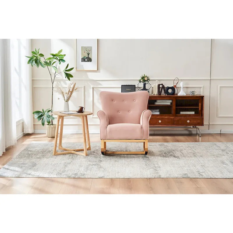 Fauteuil à bascule à dossier haut avec revêtement en velours