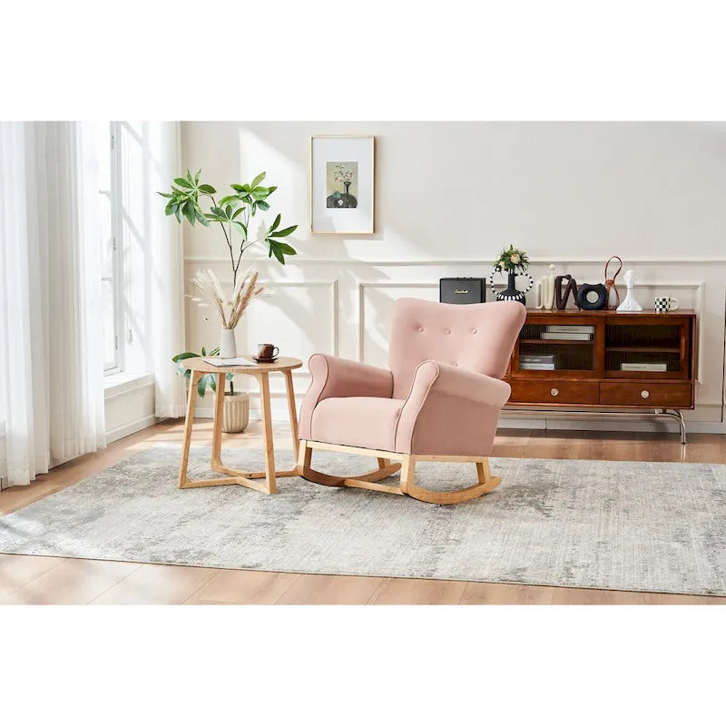 Fauteuil à bascule à dossier haut avec revêtement en velours