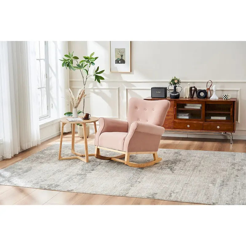 Fauteuil à bascule à dossier haut avec revêtement en velours
