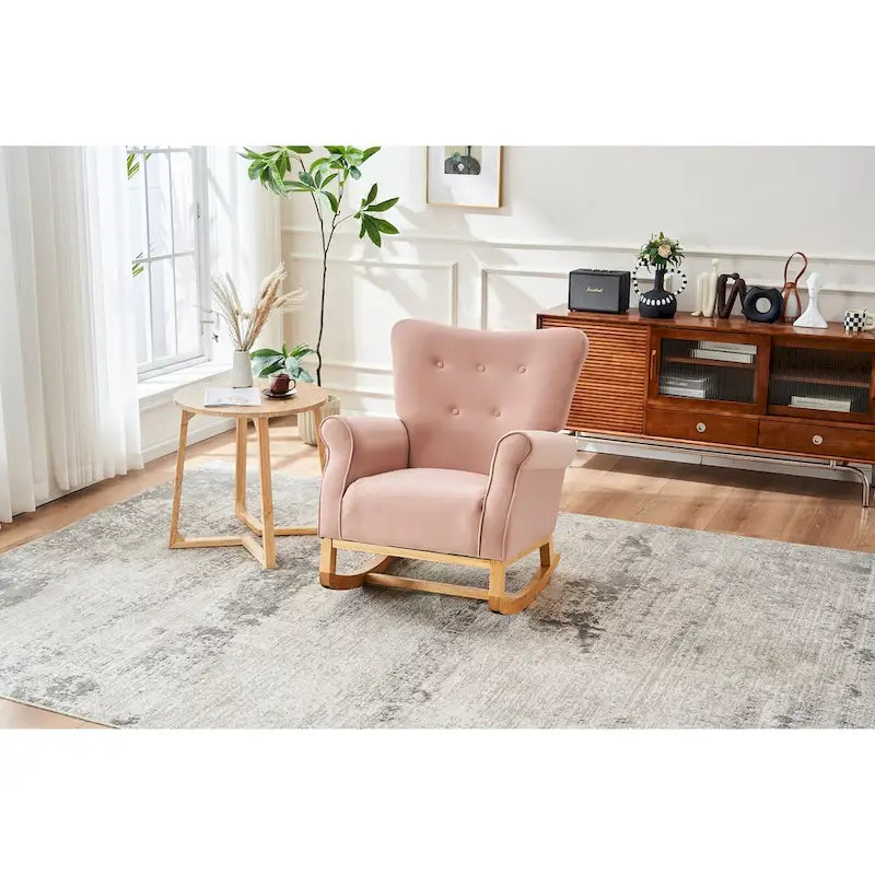 Fauteuil à bascule à dossier haut avec revêtement en velours