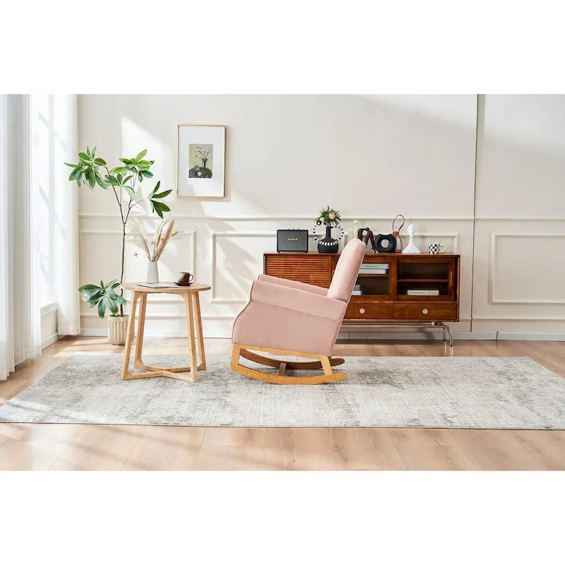 Fauteuil à bascule à dossier haut avec revêtement en velours
