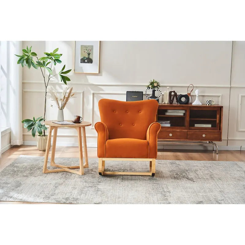Fauteuil à bascule à dossier haut avec revêtement en velours
