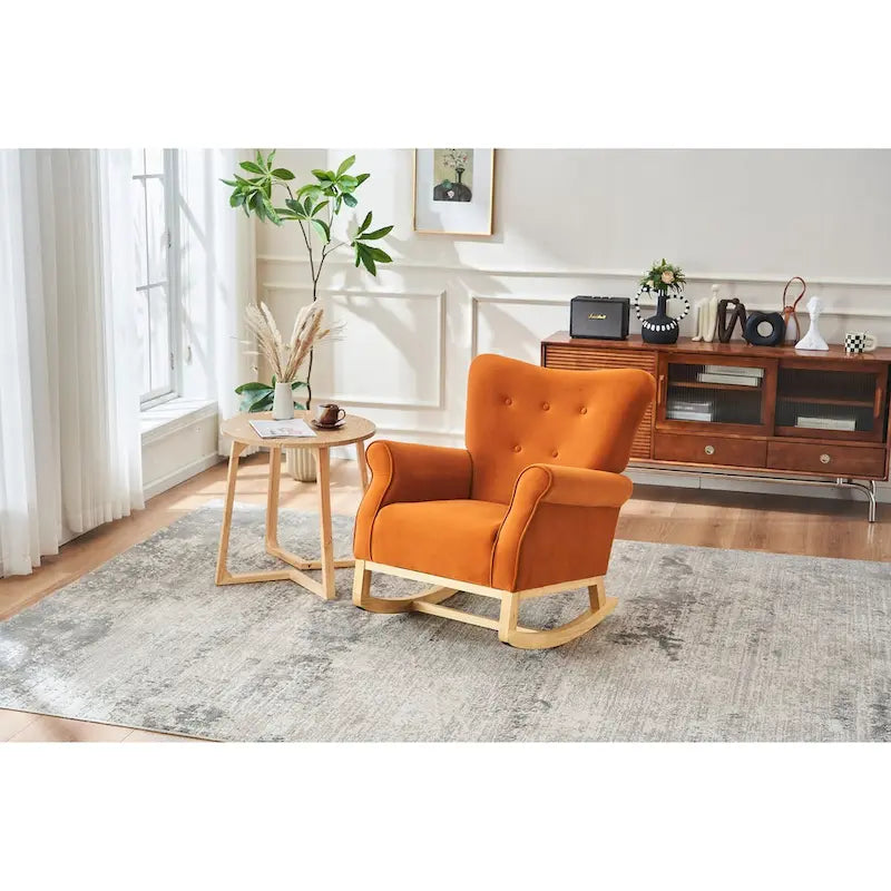 Fauteuil à bascule à dossier haut avec revêtement en velours