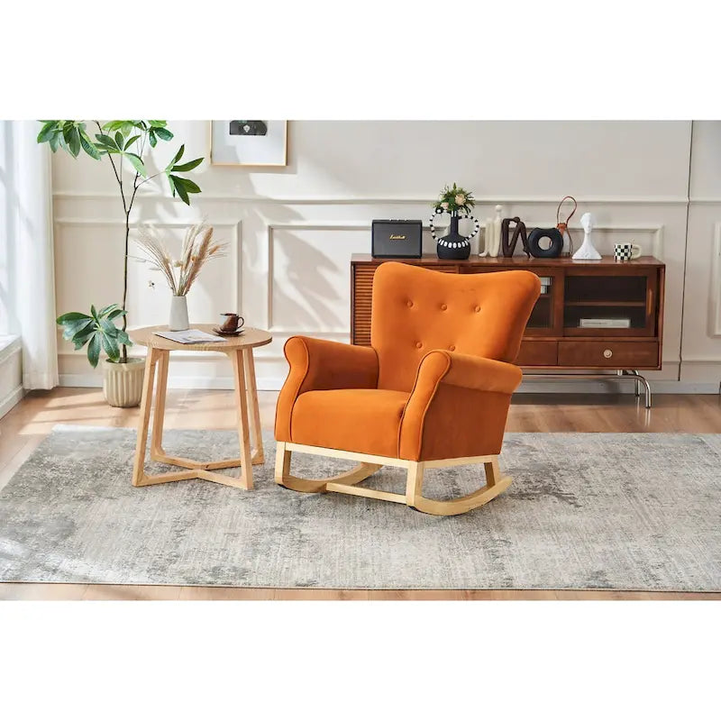 Fauteuil à bascule à dossier haut avec revêtement en velours
