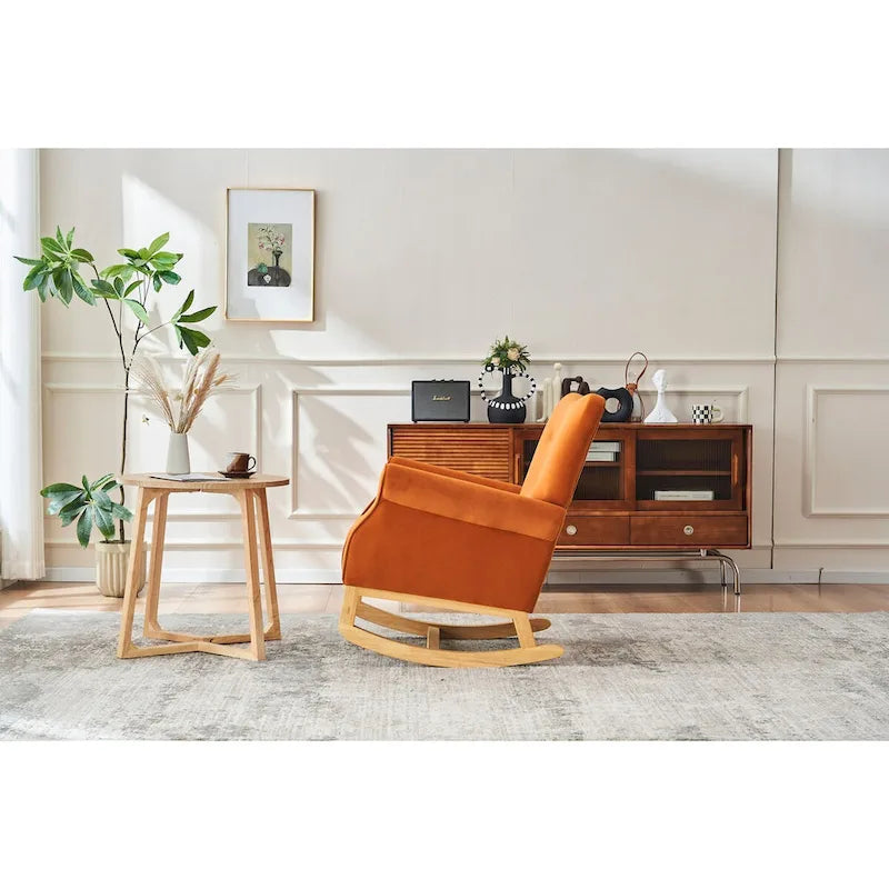 Fauteuil à bascule à dossier haut avec revêtement en velours