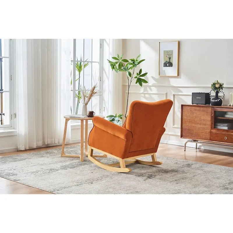 Fauteuil à bascule à dossier haut avec revêtement en velours