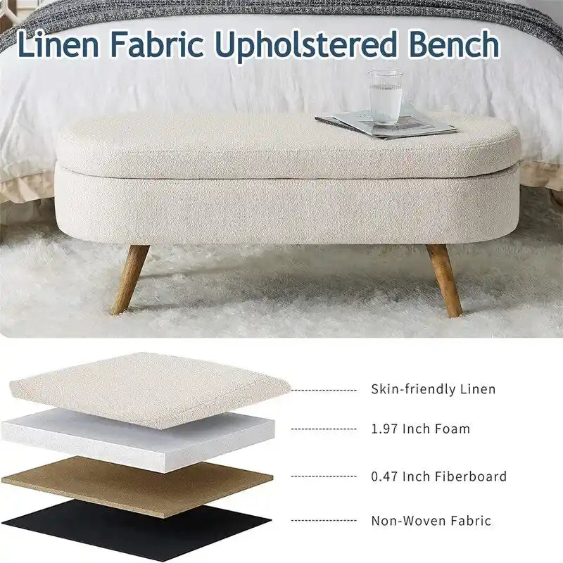 Banc de rangement capitonné avec pieds en bois