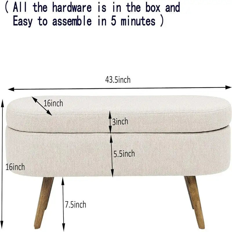 Banc de rangement capitonné avec pieds en bois